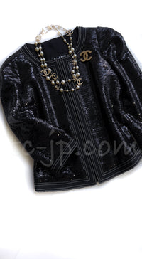 CHANEL 13C Black Sequins Cropped Party Zipper Jacket Keira Knightley 34 36 シャネル ブラック スパンコール クロップド丈 パーディー ジッパー ジャケット キーラ・ナイトレイ 着用 即発