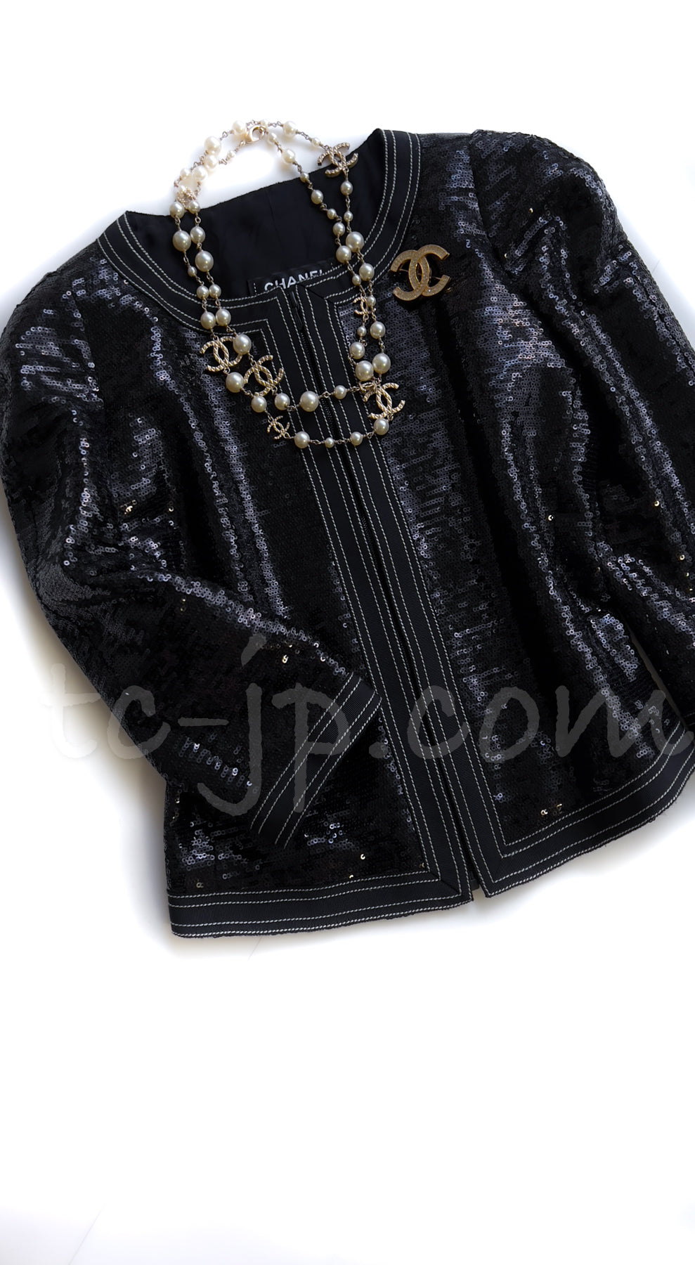 CHANEL 13C Black Sequins Cropped Party Zipper Jacket Keira Knightley 34 36 シャネル ブラック スパンコール クロップド丈 パーディー ジッパー ジャケット キーラ・ナイトレイ 着用 即発