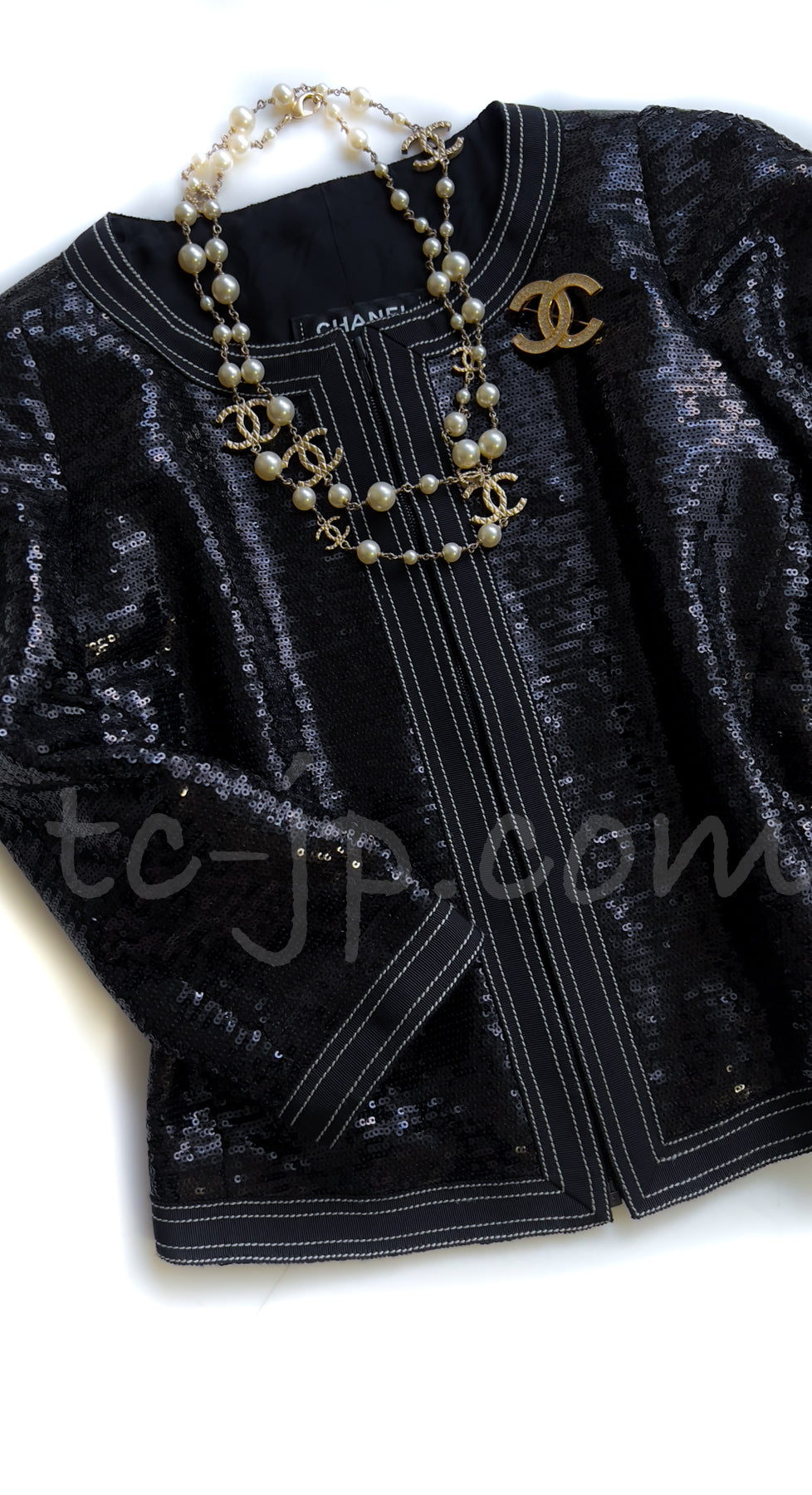 CHANEL 13C Black Sequins Cropped Party Zipper Jacket Keira Knightley 34 36 シャネル ブラック スパンコール クロップド丈 パーディー ジッパー ジャケット キーラ・ナイトレイ 着用 即発