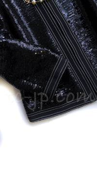 CHANEL 13C Black Sequins Cropped Party Zipper Jacket Keira Knightley 34 36 シャネル ブラック スパンコール クロップド丈 パーディー ジッパー ジャケット キーラ・ナイトレイ 着用 即発