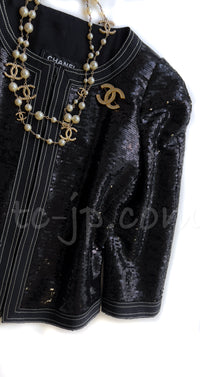 CHANEL 13C Black Sequins Cropped Party Zipper Jacket Keira Knightley 34 36 シャネル ブラック スパンコール クロップド丈 パーディー ジッパー ジャケット キーラ・ナイトレイ 着用 即発