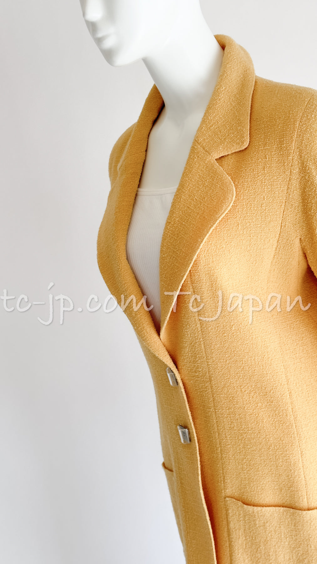 CHANEL 99C Soft Yellow CC Buttons Wool Tweed Jacket 38 40 シャネル ソフトイエロー・CCボタン・ウール・ジャケット 即発