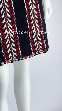 CHANEL 04A Red Navy Tricolor Zipper Tweed Jacket Skirt Suit 36 シャネル レッド ネイビー トリコロール ツイード ジャケット スカート スーツ 即発