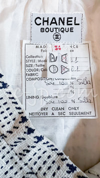 CHANEL 80's Vintage White Navy Silk Jacket Skirt Suit 34 シャネル ヴィンテージ ホワイト ネイビー シルク ジャケット スカート スーツ 即発