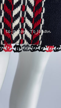 CHANEL 04A Red Navy Tricolor Zipper Tweed Jacket Skirt Suit 36 シャネル レッド ネイビー トリコロール ツイード ジャケット スカート スーツ 即発