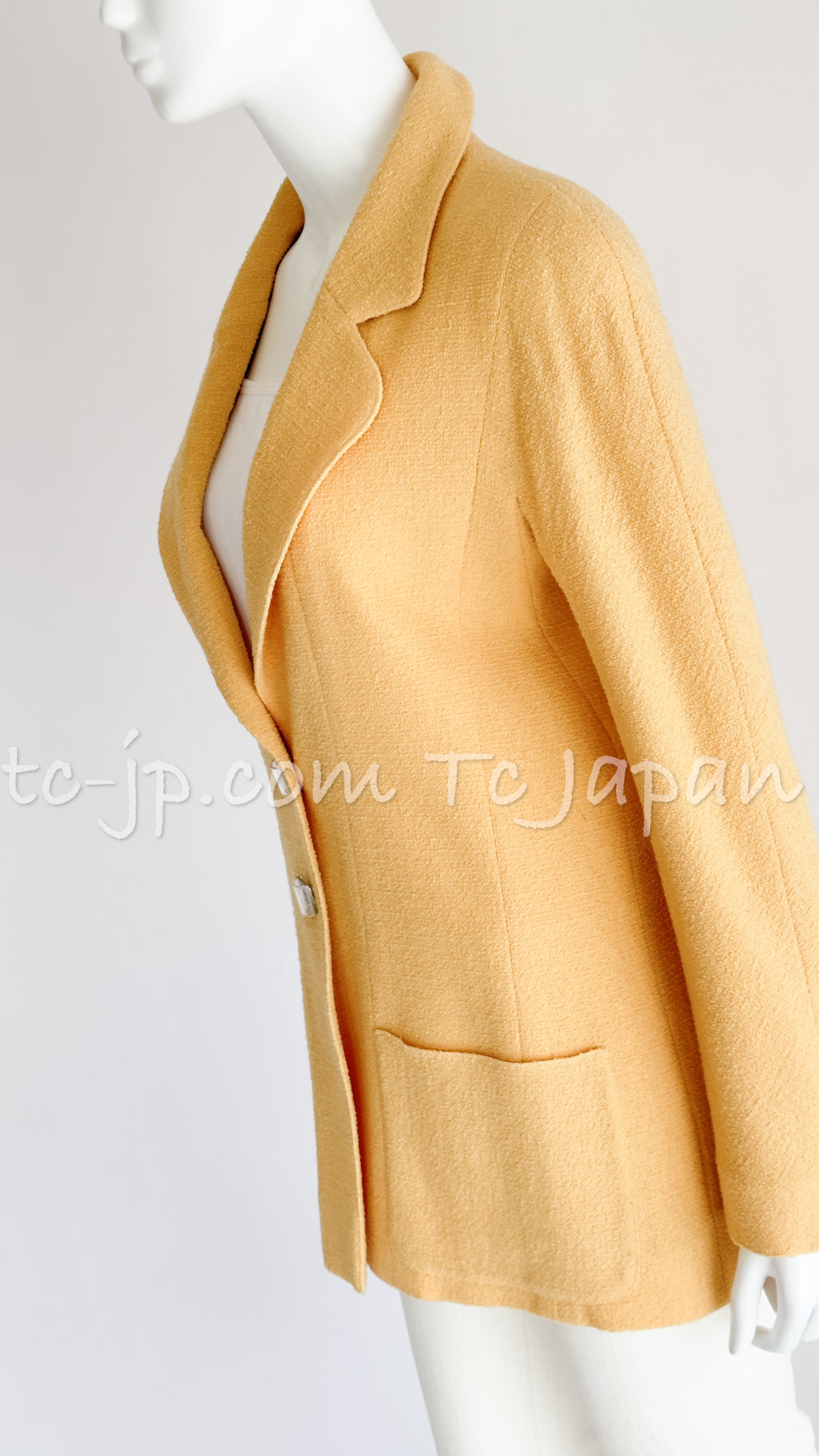 CHANEL 99C Soft Yellow CC Buttons Wool Tweed Jacket 38 40 シャネル ソフトイエロー・CCボタン・ウール・ジャケット 即発