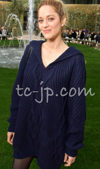 CHANEL 18PF Navy Wool Cashmere Dress Knit Sweater 38 40 42 シャネル ネイビー・ウール・カシミア・ケーブル・ニット・ワンピース・セーター 即発