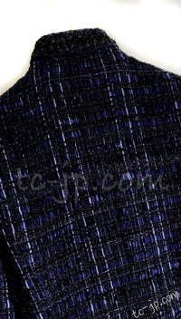 CHANEL 10PF Navy Black Cotton Silk Tweed Jacket Stand Collar 36 シャネル ネイビー ブラック コットン シルク ツイード ジャケット スタンド カラー 即発
