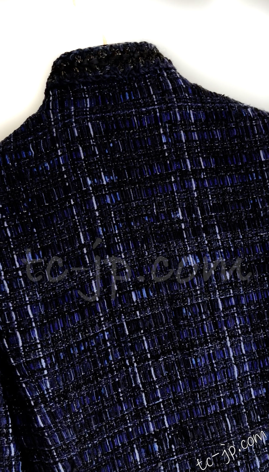 CHANEL 10PF Navy Black Cotton Silk Tweed Jacket Stand Collar 36 シャネル ネイビー ブラック コットン シルク ツイード ジャケット スタンド カラー 即発