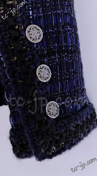 CHANEL 10PF Navy Black Cotton Silk Tweed Jacket Stand Collar 36 シャネル ネイビー ブラック コットン シルク ツイード ジャケット スタンド カラー 即発
