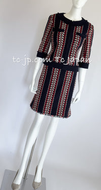 CHANEL 04A Red Navy Tricolor Zipper Tweed Jacket Skirt Suit 36 シャネル レッド ネイビー トリコロール ツイード ジャケット スカート スーツ 即発