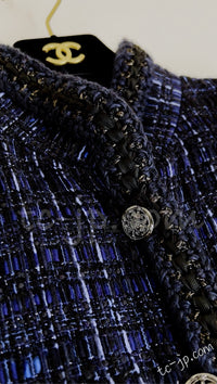 CHANEL 10PF Navy Black Cotton Silk Tweed Jacket Stand Collar 36 シャネル ネイビー ブラック コットン シルク ツイード ジャケット スタンド カラー 即発