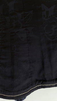CHANEL 10PF Navy Black Cotton Silk Tweed Jacket Stand Collar 36 シャネル ネイビー ブラック コットン シルク ツイード ジャケット スタンド カラー 即発