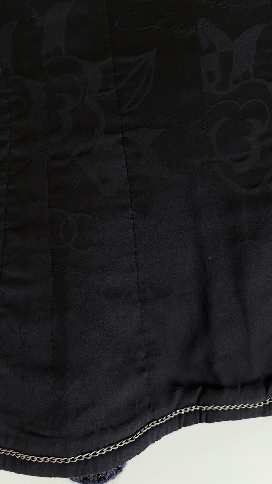 CHANEL 10PF Navy Black Cotton Silk Tweed Jacket Stand Collar 36 シャネル ネイビー ブラック コットン シルク ツイード ジャケット スタンド カラー 即発