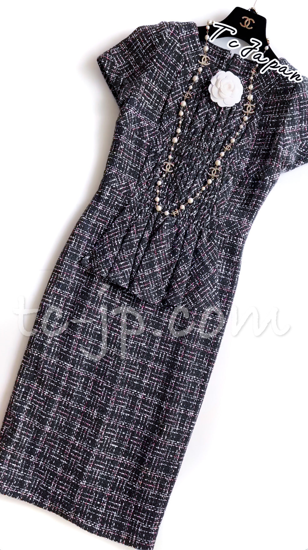 CHANEL 16B Charcoal Gray Tweed Dress 38 シャネル チャコールグレー ウール ツイード ワンピース 即発