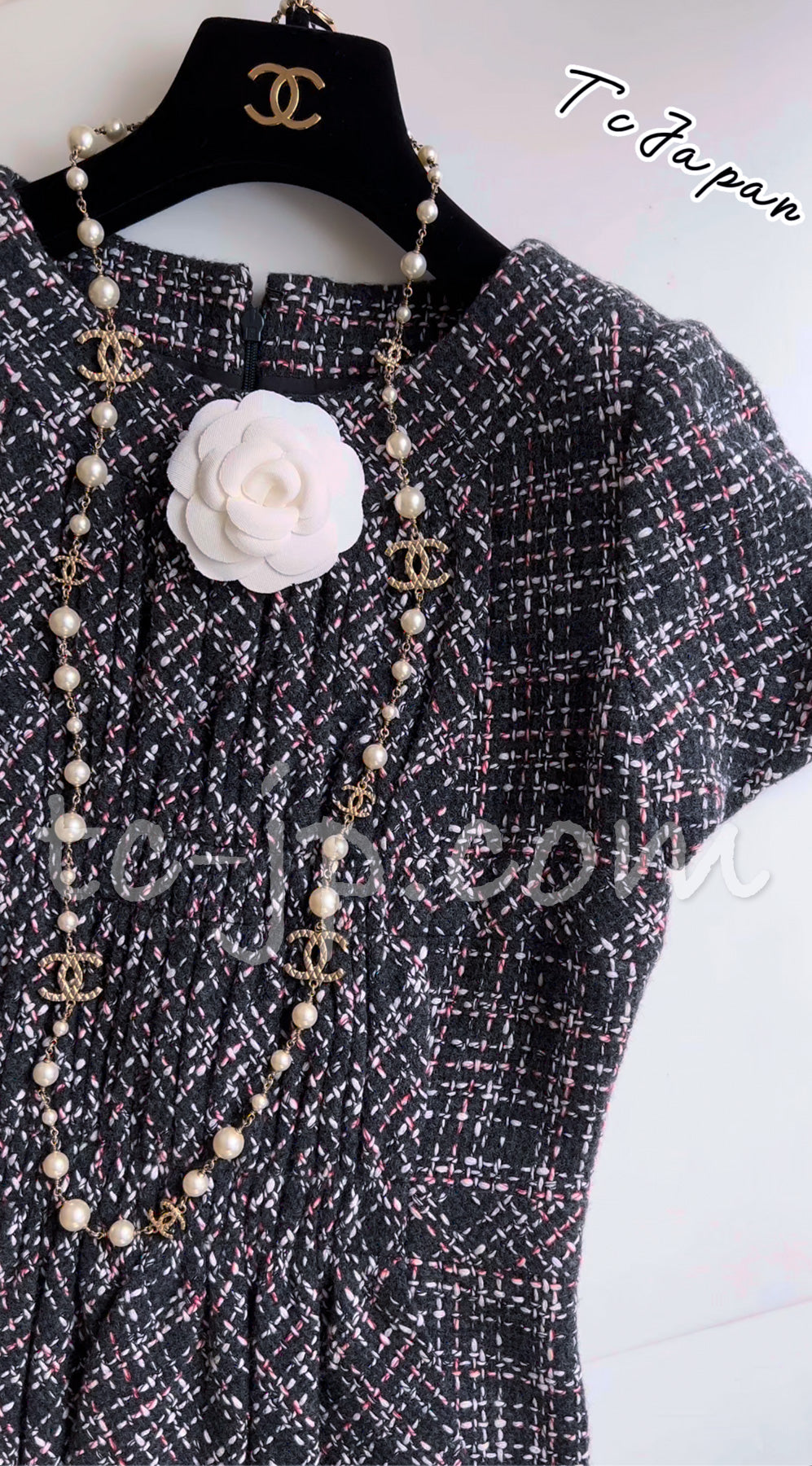 CHANEL 16B Charcoal Gray Tweed Dress 38 シャネル チャコールグレー ウール ツイード ワンピース 即発