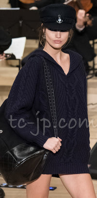 CHANEL 18PF Navy Wool Cashmere Dress Knit Sweater 38 40 42 シャネル ネイビー・ウール・カシミア・ケーブル・ニット・ワンピース・セーター 即発