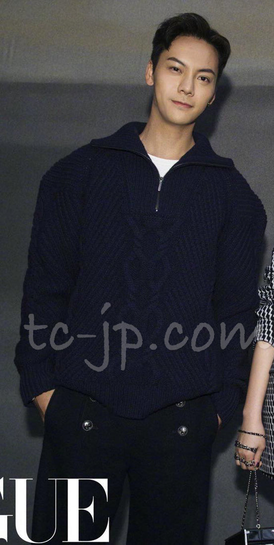 CHANEL 18PF Navy Wool Cashmere Dress Knit Sweater 38 40 42 シャネル ネイビー・ウール・カシミア・ケーブル・ニット・ワンピース・セーター 即発