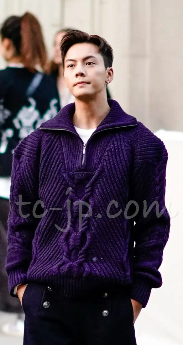 CHANEL 18PF Navy Wool Cashmere Dress Knit Sweater 38 40 42 シャネル ネイビー・ウール・カシミア・ケーブル・ニット・ワンピース・セーター 即発