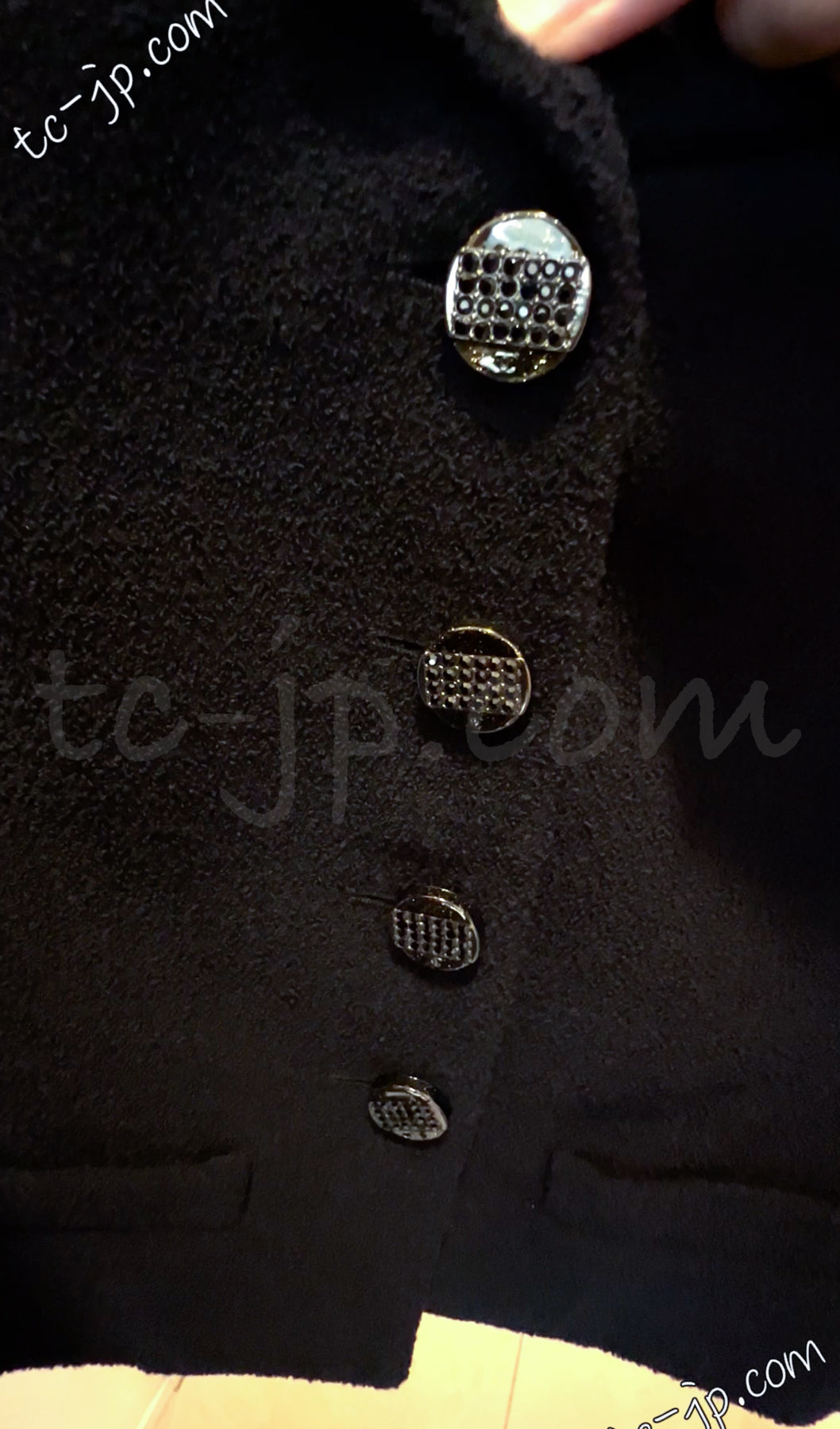 CHANEL 12C Black Rhinestone Buttons Jacket 36 40 42 シャネル ブラック ラインストーン ボタン ジャケット 即発