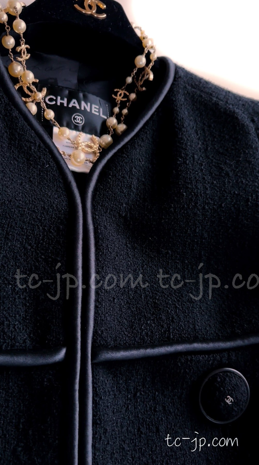 CHANEL 15B Black Wool Piping Collarless Jacket 34 36 38 シャネル ブラック ウール パイピング ノーカラー ジャケット 即発