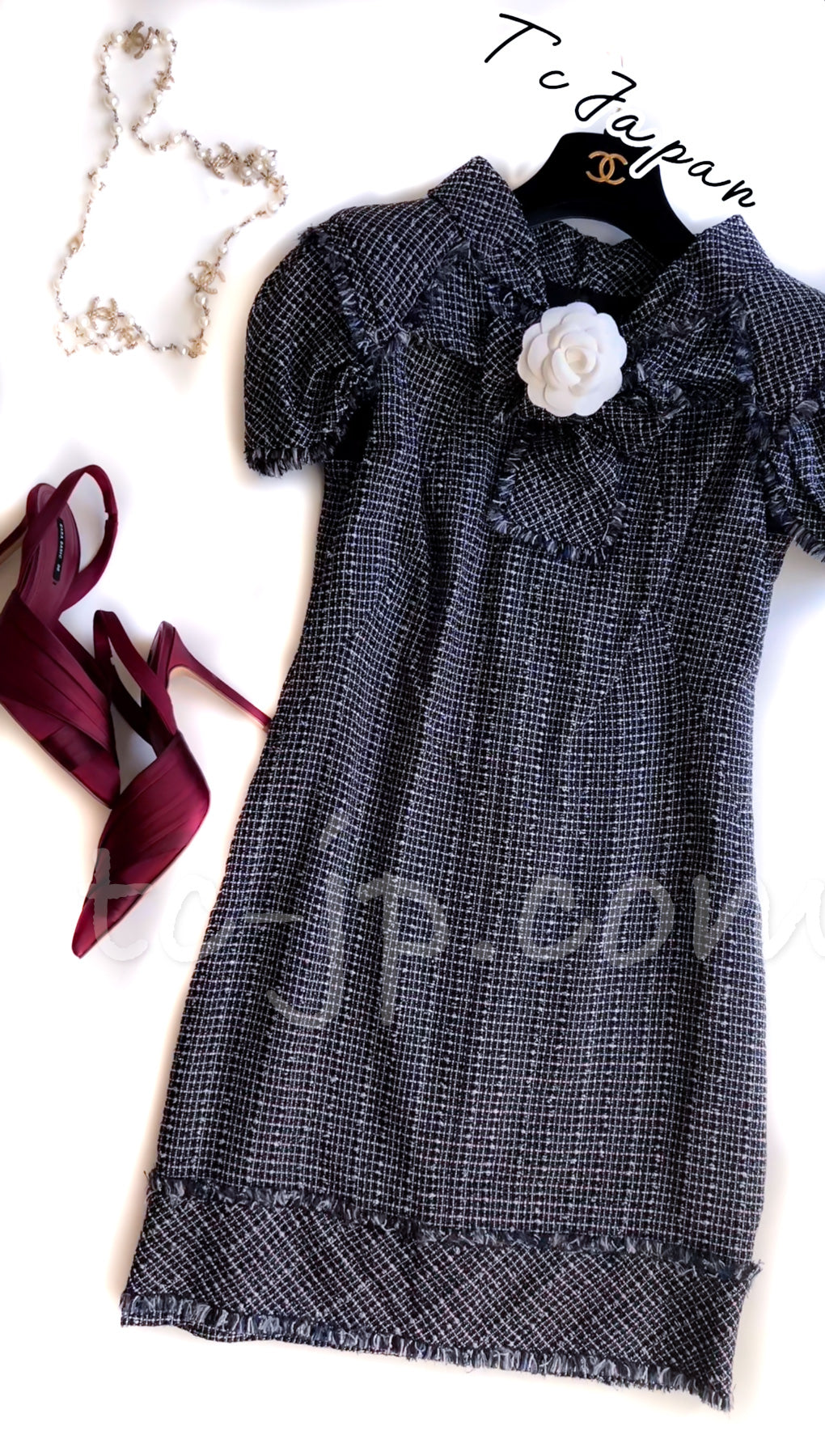 シャネル ブラック ネイビー パープル リボン ツイード ワンピース CHANEL 09S Black Navy Purple Bow Tweed  Dress – TC JAPAN