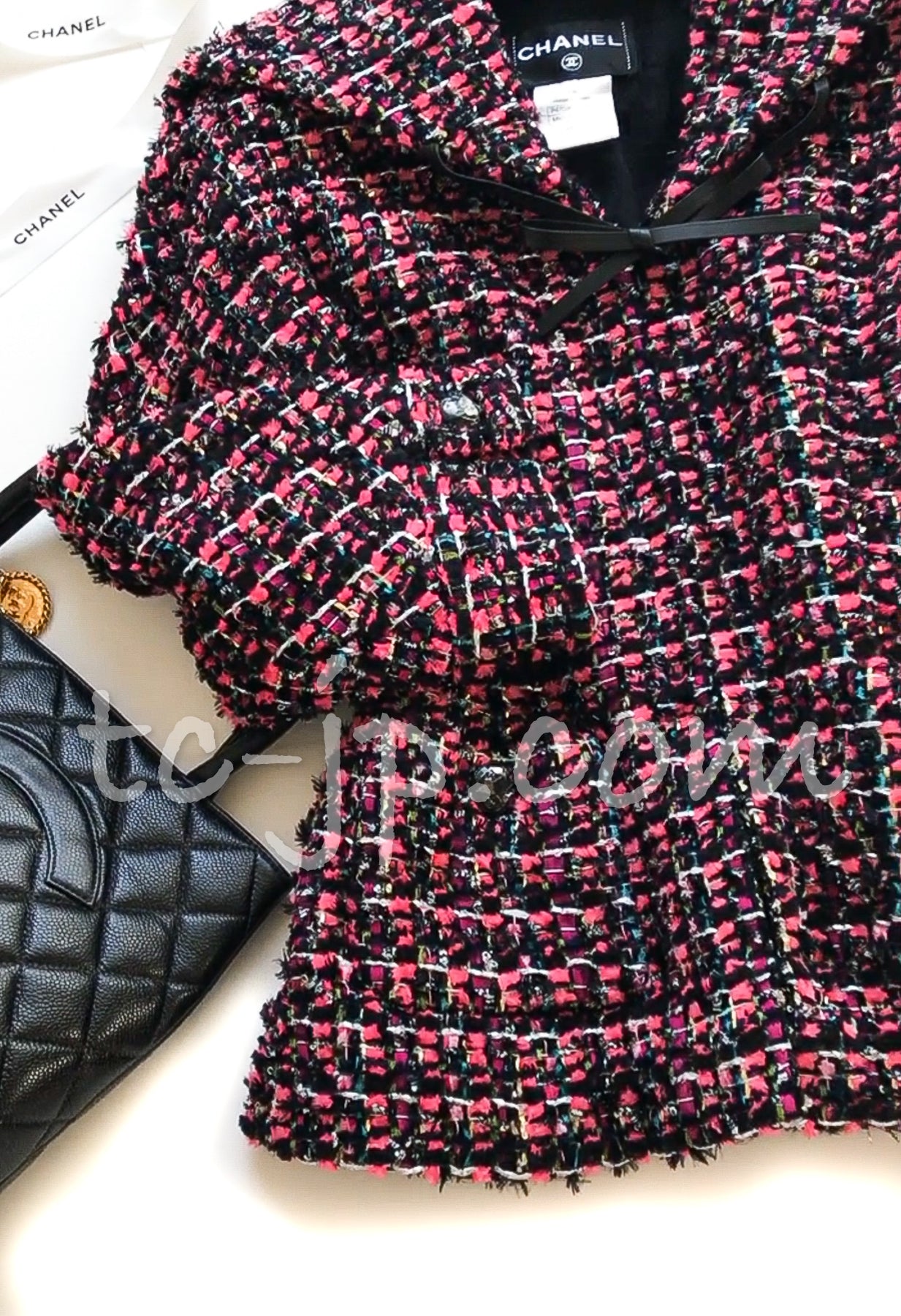 CHANEL 13A Lesage Pink Black Multi Jacket Coat 34 36 38 40 シャネル ルサージュ ピンク ブラック マルチカラー ツイード ジャケット コート 即発