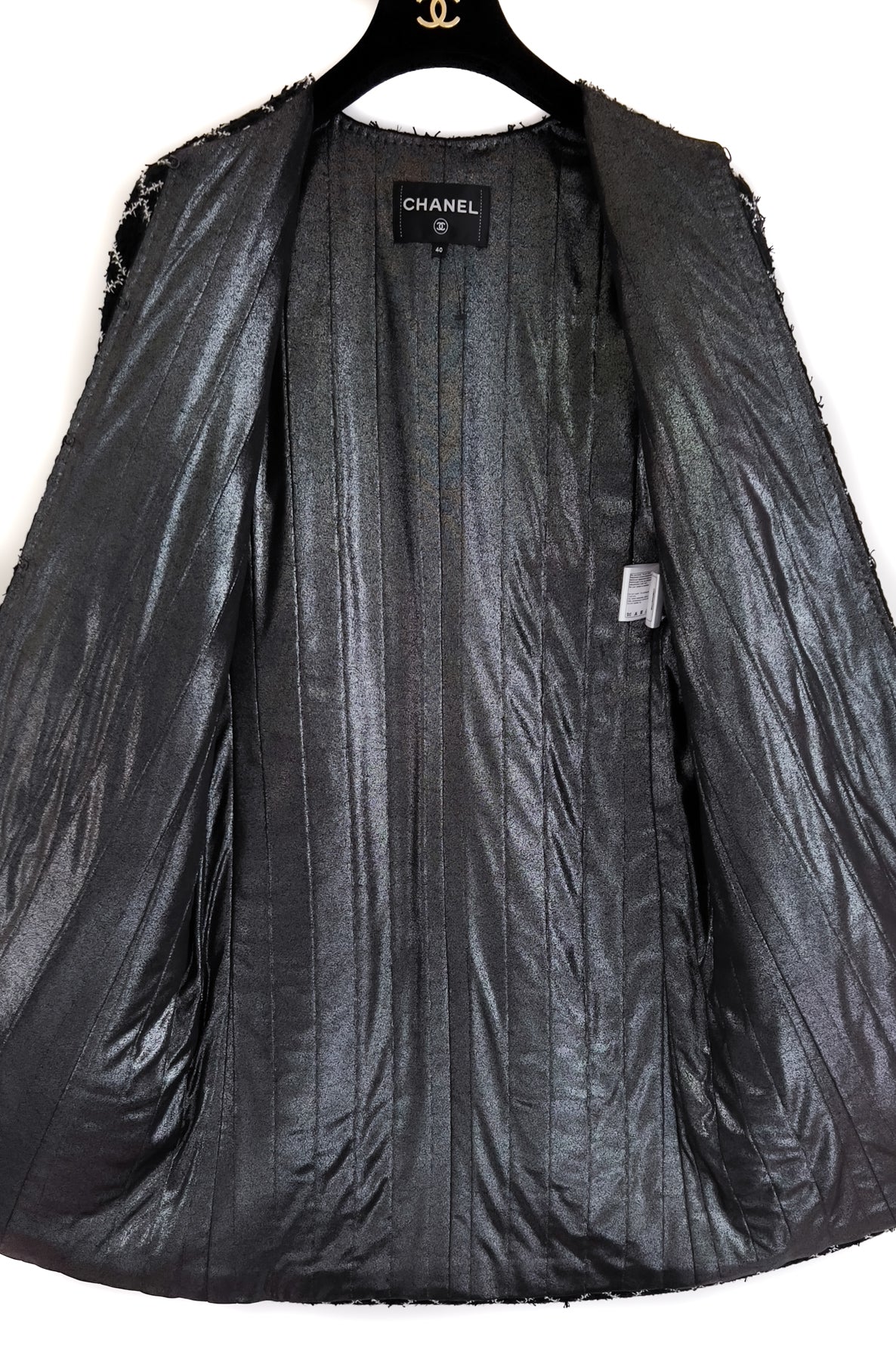CHANEL 16S Black White Matelasse Plaid Print Coat 34 36 シャネル ブラック ホワイト マトラッセ コート 即発