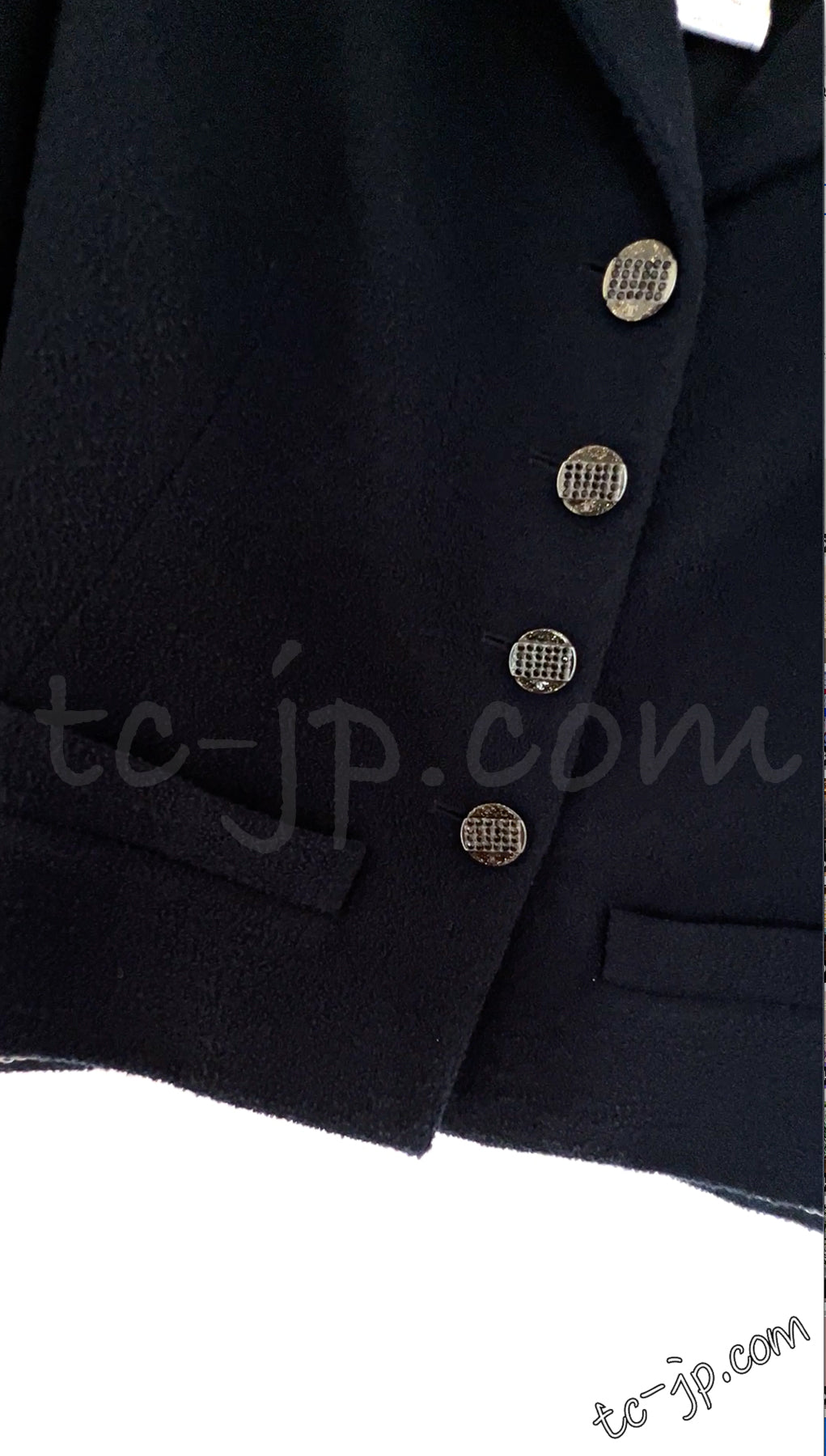 CHANEL 12C Black Rhinestone Buttons Jacket 36 40 42 シャネル ブラック ラインストーン ボタン ジャケット 即発