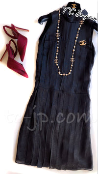 CHANEL 11A Black Silk Blend Shimmer Dress 38 シャネル ラメ プリーツ ブラック・ワンピース ドレス 即発