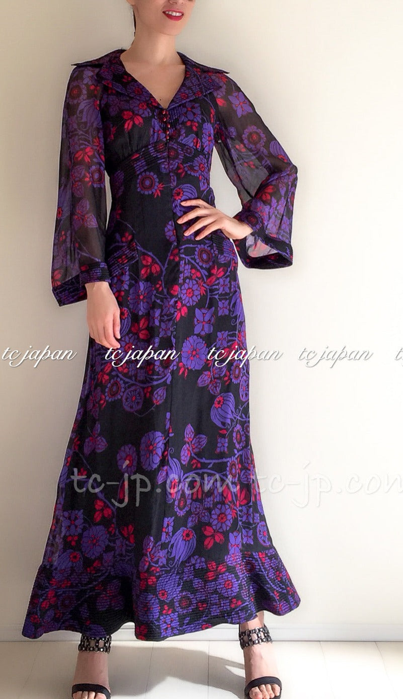 シャネル パープル・シルク・ロングドレス CHANEL 10PF Purple Silk 