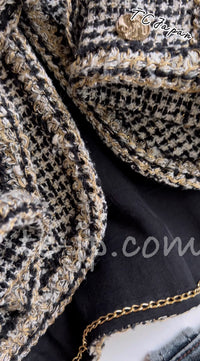 CHANEL 10C Black Ivory Gold Stand Collar Tweed Jacket Skirt Suit 34 40 シャネル ブラック アイボリー ゴールド スタンドカラー ツイード ジャケット スカート スーツ 即発