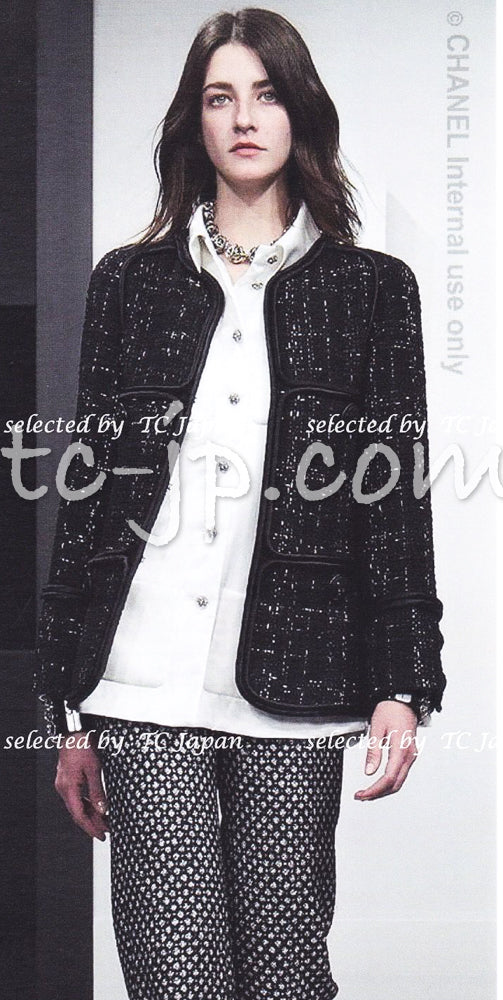 CHANEL 15B Black Wool Piping Collarless Jacket 34 36 38 シャネル ブラック ウール パイピング ノーカラー ジャケット 即発