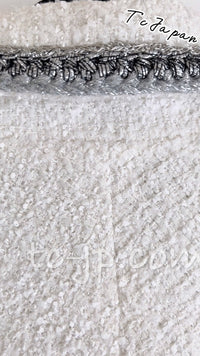 CHANEL 20S White Wool Cotton Braid Trim Beaded Tweed Jacket Coat 34シャネル ジニー着 ホワイト ウール コットン ブレード トリム ビーズ ツイード ジャケット コート 即発