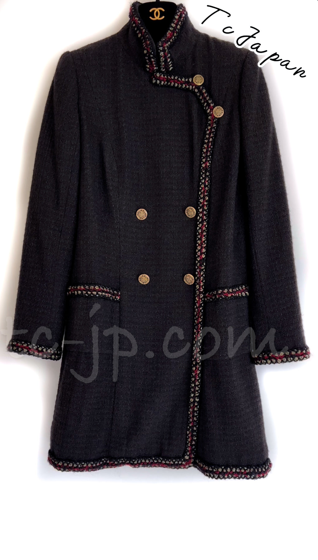 CHANEL 10PF Trimming Wool coat Dress 40 42 シャネル スタンドカラー・トリミング・ダブル・ウール・コート・ワンピース 即発 - TC JAPAN