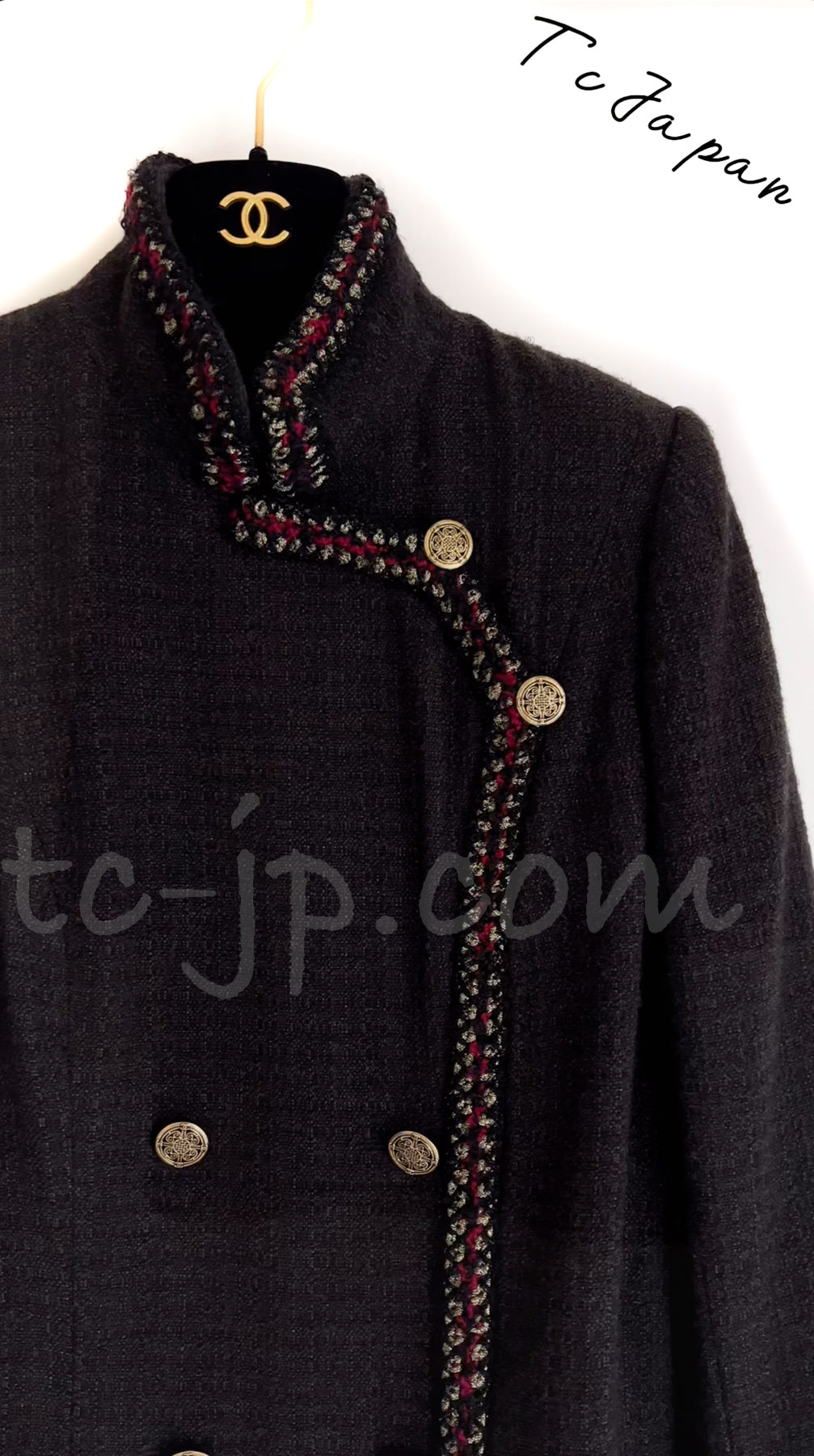 CHANEL 10PF Trimming Wool coat Dress 40 42 シャネル スタンドカラー・トリミング・ダブル・ウール・コート・ワンピース 即発 - TC JAPAN