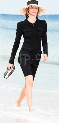 CHANEL 19S Navy Front Zipper Stitched Cardigan Jacket 38 40 44 シャネル ネイビー ジッパーフロント カーディガン ジャケット 即発