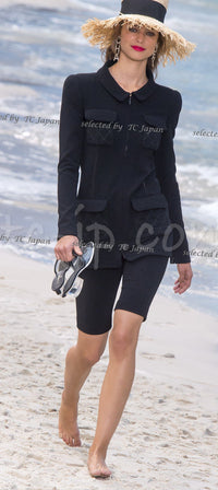 CHANEL 19S Navy Front Zipper Stitched Cardigan Jacket 38 40 44 シャネル ネイビー ジッパーフロント カーディガン ジャケット 即発