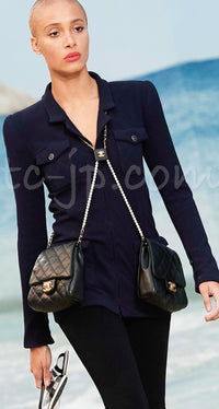 CHANEL 19S Navy Front Zipper Stitched Cardigan Jacket 38 40 44 シャネル ネイビー ジッパーフロント カーディガン ジャケット 即発
