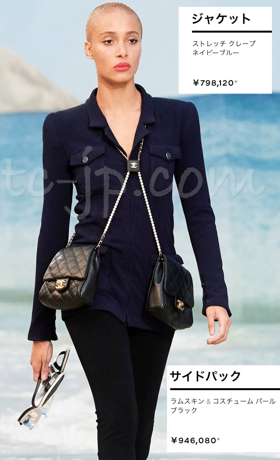 CHANEL 19S Navy Front Zipper Stitched Cardigan Jacket 38 40 44 シャネル ネイビー ジッパーフロント カーディガン ジャケット 即発