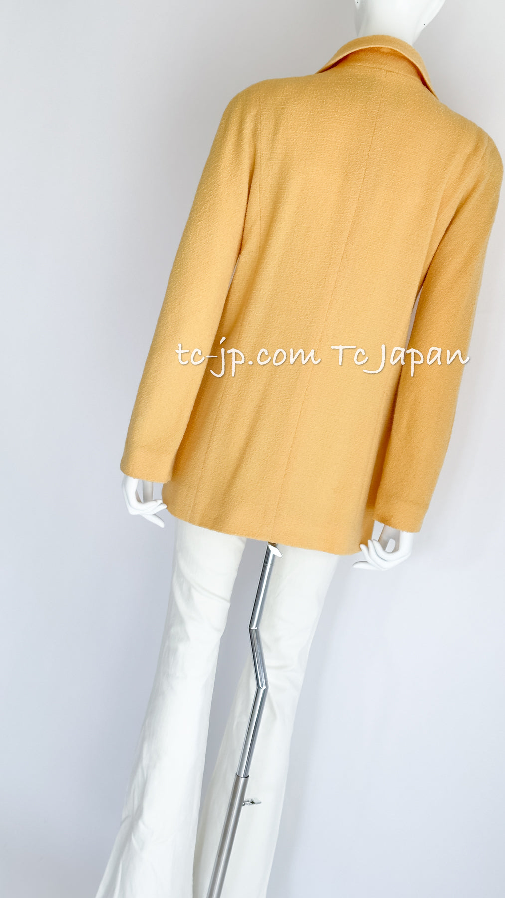 CHANEL 99C Soft Yellow CC Buttons Wool Tweed Jacket 38 40 シャネル ソフトイエロー・CCボタン・ウール・ジャケット 即発