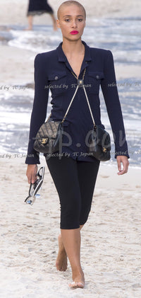 CHANEL 19S Navy Front Zipper Stitched Cardigan Jacket 38 40 44 シャネル ネイビー ジッパーフロント カーディガン ジャケット 即発
