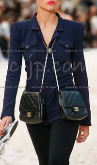 CHANEL 19S Navy Front Zipper Stitched Cardigan Jacket 38 40 44 シャネル ネイビー ジッパーフロント カーディガン ジャケット 即発