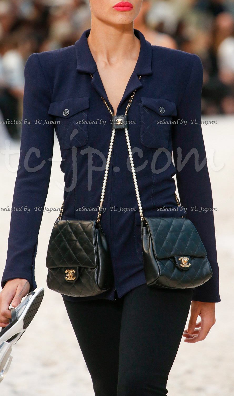 CHANEL 19S Navy Front Zipper Stitched Cardigan Jacket 38 40 44 シャネル ネイビー ジッパーフロント カーディガン ジャケット 即発
