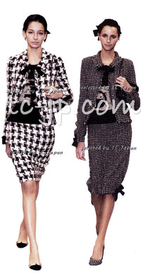 CHANEL 04PF Ivory Beige Bow Ribbon Jacket Skirt Suit 38 42 シャネル アイボリー ベージュ リボン ツイード ジャケット スカート スーツ 即発