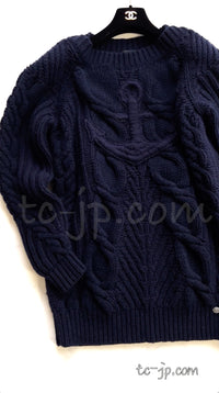 CHANEL 18PF Navy Wool Cashmere Dress Knit Sweater 38 40 42 シャネル ネイビー・ウール・カシミア・ケーブル・ニット・ワンピース・セーター 即発