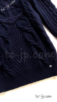 CHANEL 18PF Navy Wool Cashmere Dress Knit Sweater 38 40 42 シャネル ネイビー・ウール・カシミア・ケーブル・ニット・ワンピース・セーター 即発