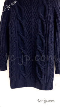 CHANEL 18PF Navy Wool Cashmere Dress Knit Sweater 38 40 42 シャネル ネイビー・ウール・カシミア・ケーブル・ニット・ワンピース・セーター 即発