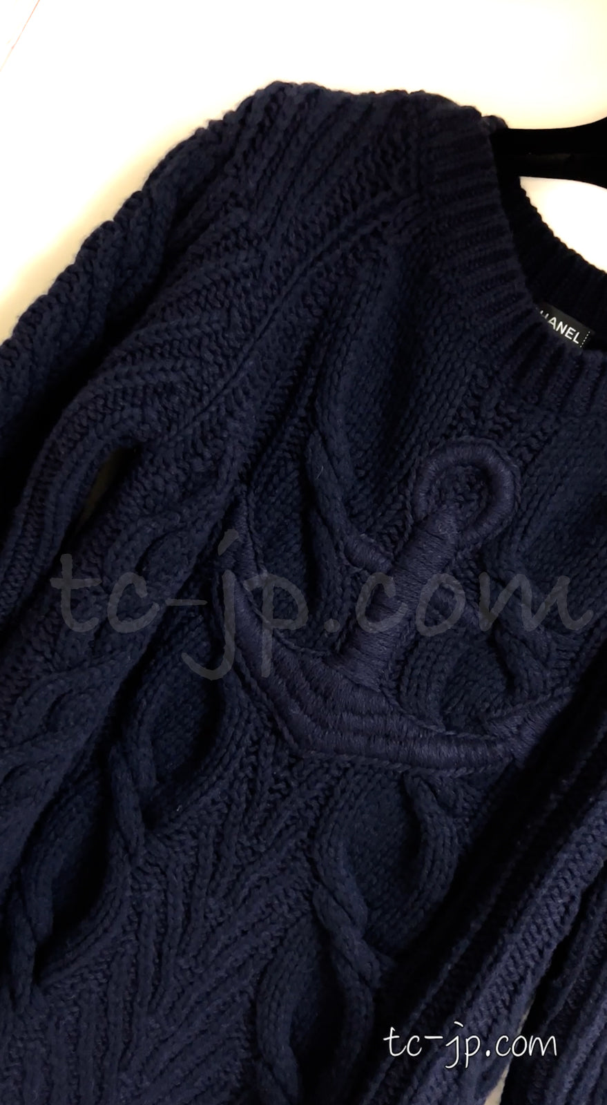 CHANEL 18PF Navy Wool Cashmere Dress Knit Sweater 38 40 42 シャネル ネイビー・ウール・カシミア・ケーブル・ニット・ワンピース・セーター 即発