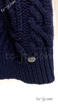 CHANEL 18PF Navy Wool Cashmere Dress Knit Sweater 38 40 42 シャネル ネイビー・ウール・カシミア・ケーブル・ニット・ワンピース・セーター 即発